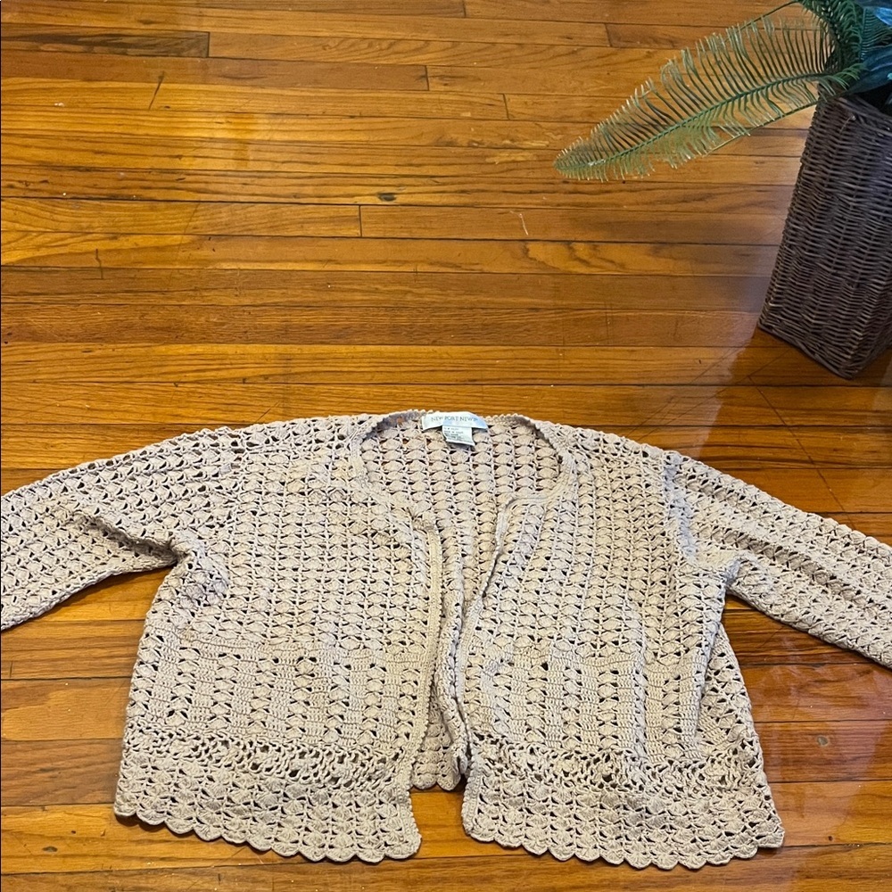 Newport News Tan Crochet Sweater